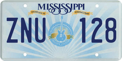 MS license plate ZNU128