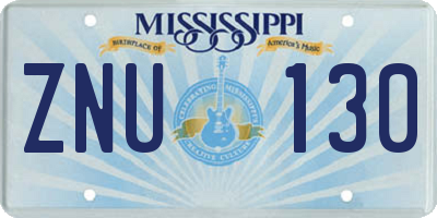 MS license plate ZNU130