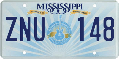 MS license plate ZNU148