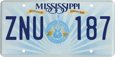 MS license plate ZNU187