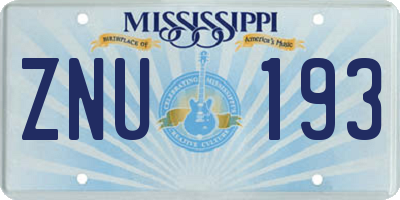 MS license plate ZNU193