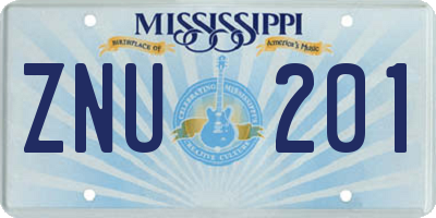 MS license plate ZNU201