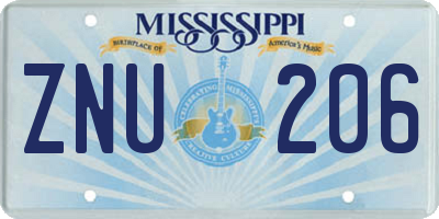MS license plate ZNU206