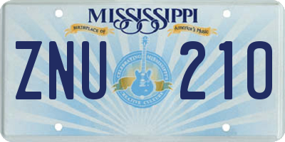MS license plate ZNU210
