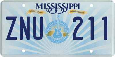 MS license plate ZNU211