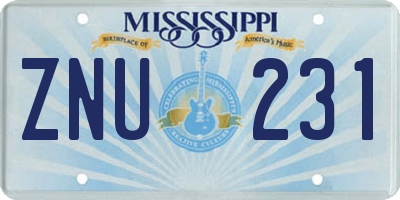 MS license plate ZNU231