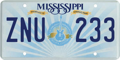 MS license plate ZNU233