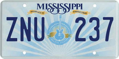 MS license plate ZNU237