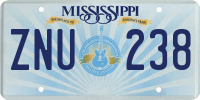 MS license plate ZNU238