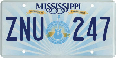 MS license plate ZNU247