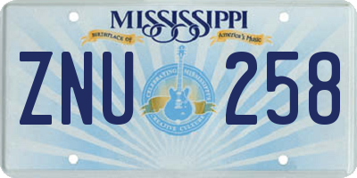 MS license plate ZNU258