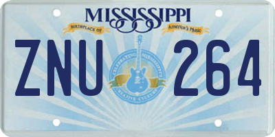 MS license plate ZNU264