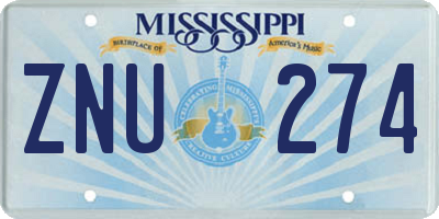 MS license plate ZNU274
