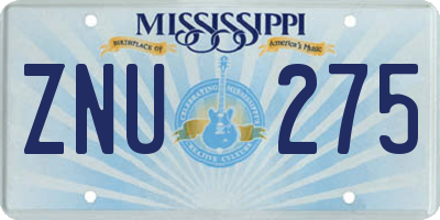 MS license plate ZNU275
