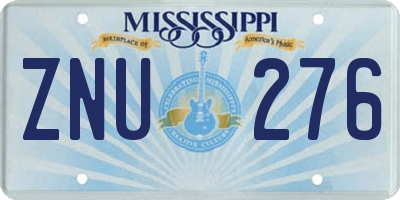 MS license plate ZNU276