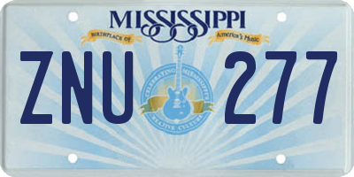 MS license plate ZNU277