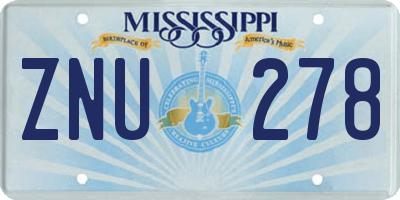 MS license plate ZNU278