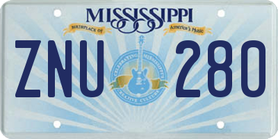 MS license plate ZNU280