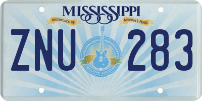 MS license plate ZNU283