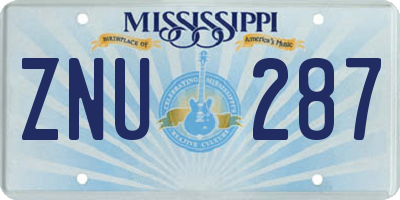 MS license plate ZNU287