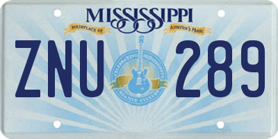 MS license plate ZNU289