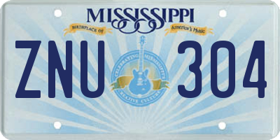 MS license plate ZNU304