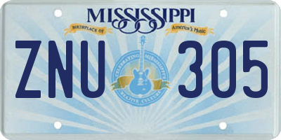 MS license plate ZNU305