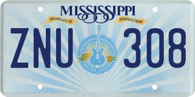 MS license plate ZNU308