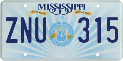 MS license plate ZNU315