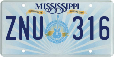 MS license plate ZNU316
