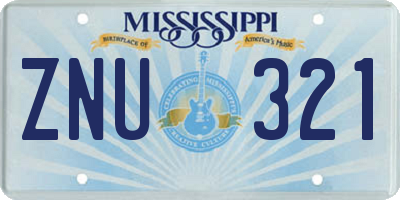 MS license plate ZNU321