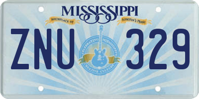 MS license plate ZNU329