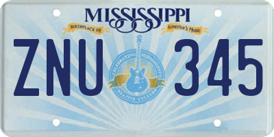 MS license plate ZNU345