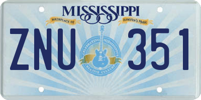 MS license plate ZNU351