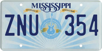 MS license plate ZNU354