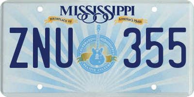 MS license plate ZNU355
