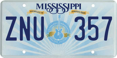 MS license plate ZNU357