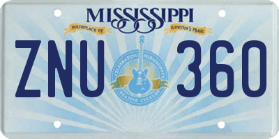 MS license plate ZNU360