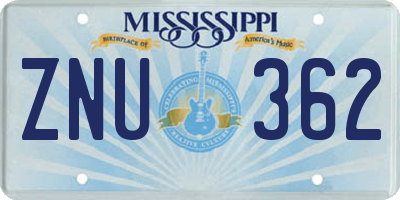 MS license plate ZNU362