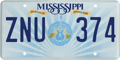 MS license plate ZNU374