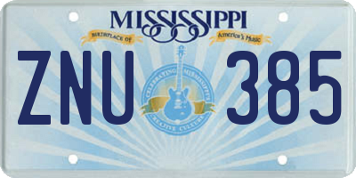 MS license plate ZNU385