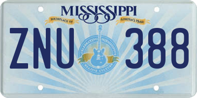 MS license plate ZNU388