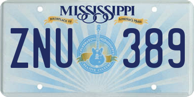 MS license plate ZNU389