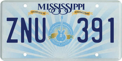 MS license plate ZNU391