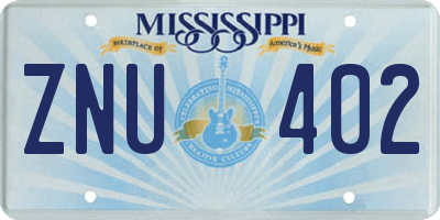 MS license plate ZNU402