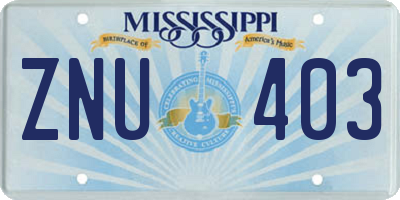 MS license plate ZNU403