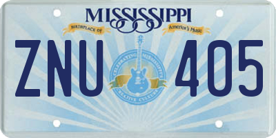 MS license plate ZNU405