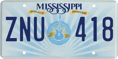 MS license plate ZNU418