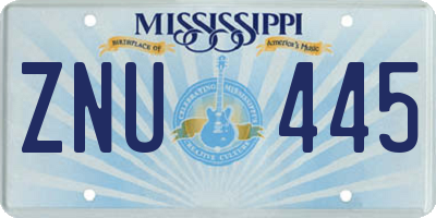 MS license plate ZNU445