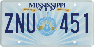 MS license plate ZNU451